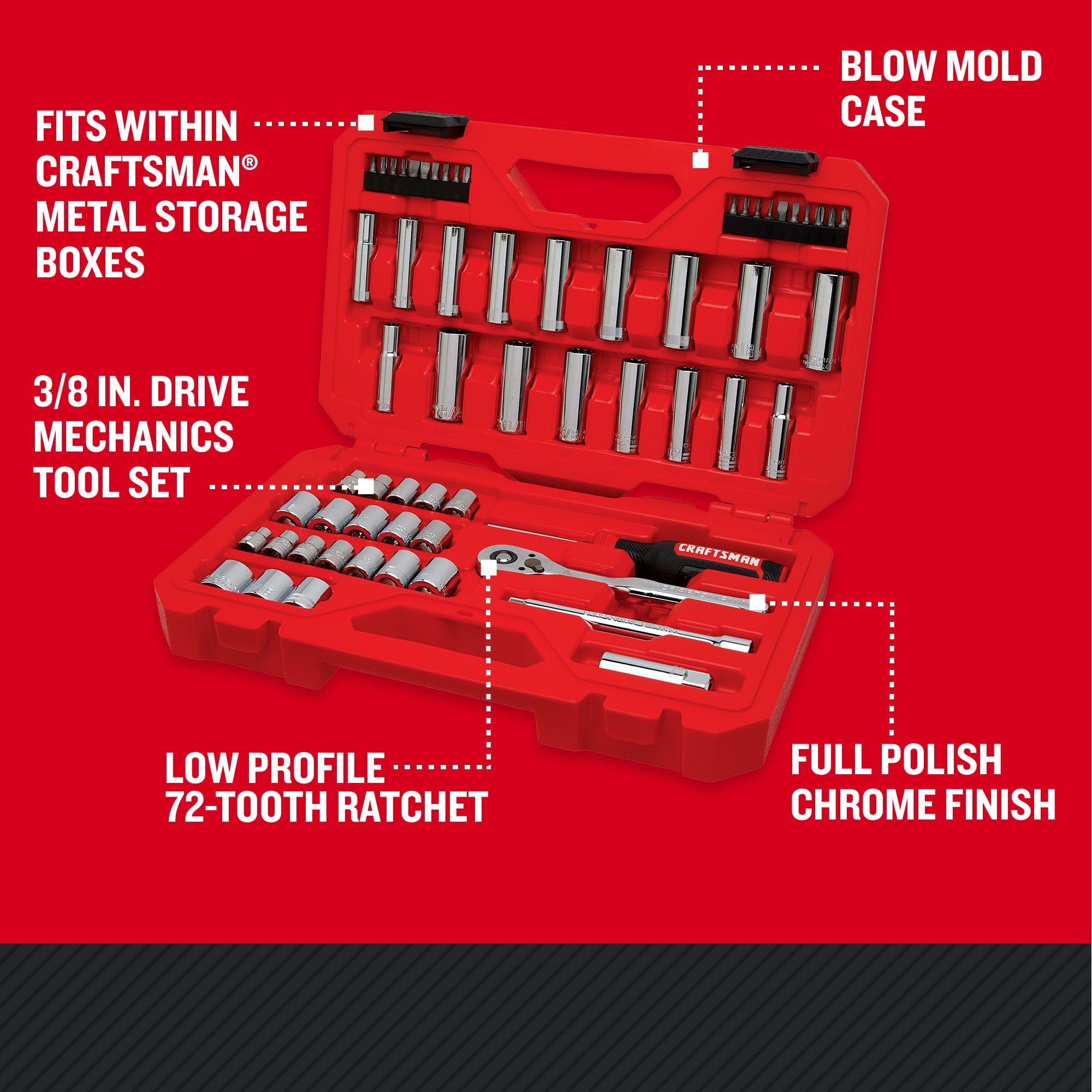 CRAFTSMAN Mechanics Tool Set, 3/8 Inch Drive, 61 Piece